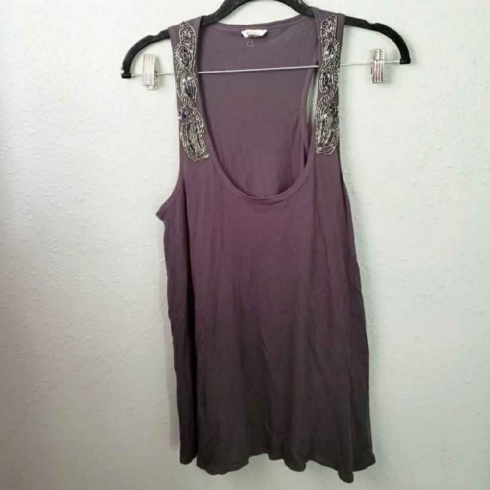 Fossil I Gray Flowy Tank Top Small Embellished